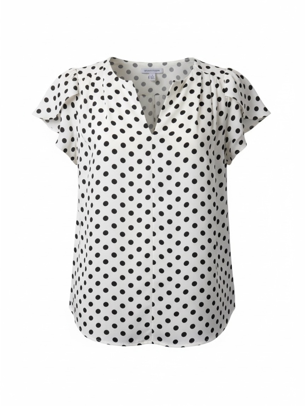 Women’s Size 1X Polka Dot Flutter Sleeve V-Neck Top - White/Black- NWOT